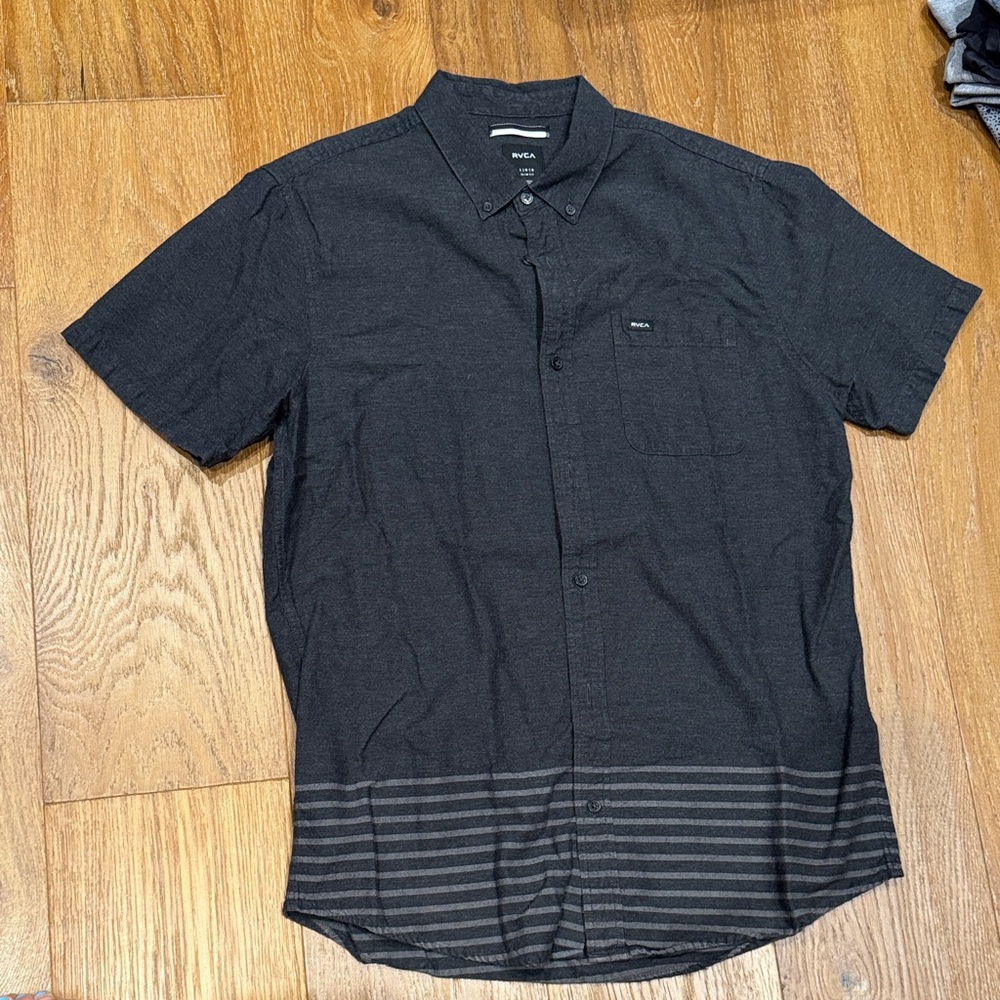 RVCA Men's Black Striped Casual Shirt